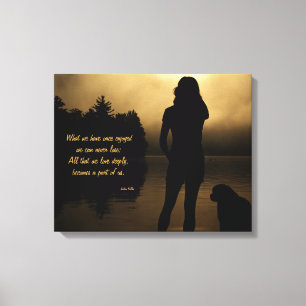 Hond en Vrouw Zonsondergang Silhouet Canvas Afdruk