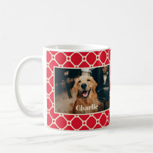 Hond Foto en Naam Rode Diamant Checker Patroon Koffiemok