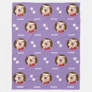 Hond Foto Huisdier Naam Paws Lavendel Fleece Deken