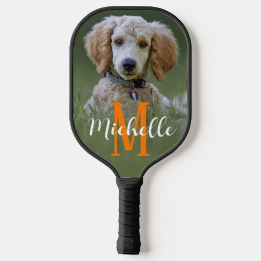 Hond Foto Moderne Monogram Script Naam Aangepaste  Pickleball Paddle (Achterkant)