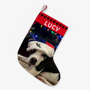 Hond Foto & Naam Rode Zwarte Poot Prints Kleine Kerstsok