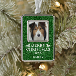 Hond Foto Prettig Kerstmis Persoonlijk Verzilverd Kader Ornament