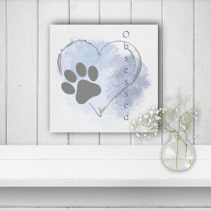 Hond Geobsedeerd Hart Blauw Waterverf Canvas Muur Afdruk