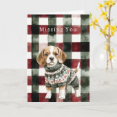 Hond Groene Trui Kerstmis Kaart (Gele Bloem)