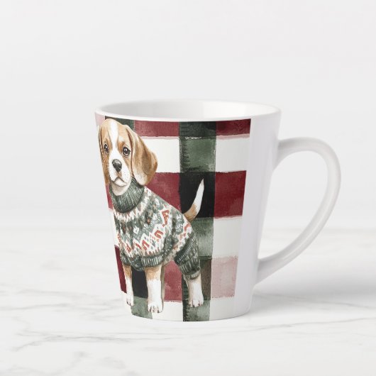 Hond Groene Trui Kerstmis Latte Mok (Rechts)