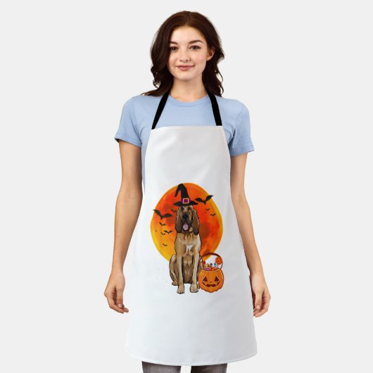 Hond Halloween Bloedhond Jack O Lantern Pompoen T- Schort (Gedragen)