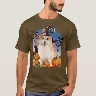 Hond Halloween Corgi Jack O Lantern Pompoen Maan T-shirt