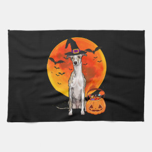 Hond Halloween Whippet Jack O Lantaarn Pompoen T-S Theedoek