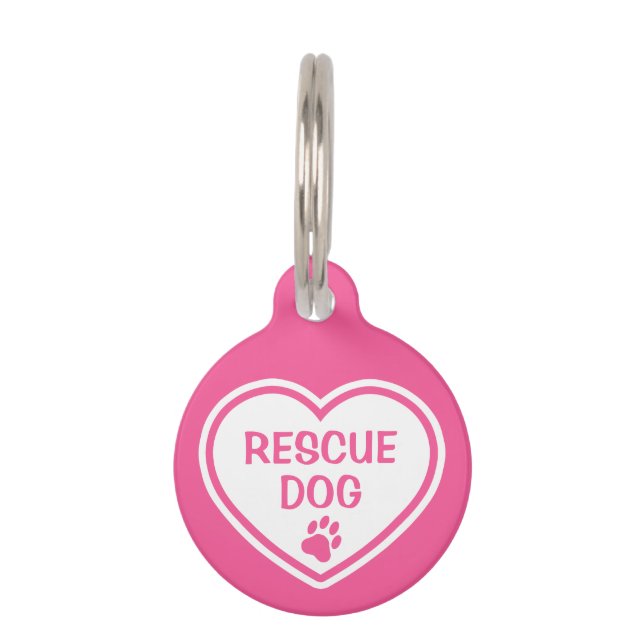 Hond Hart Pink En Wit Met Aangepaste Info Huisdierpenning (Voorkant)