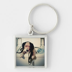 Hond helpt bij het wassen sleutelhanger