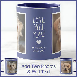 Hond Honden Moeder Poes 2 Foto's & Tekst Blauw C49 Mok