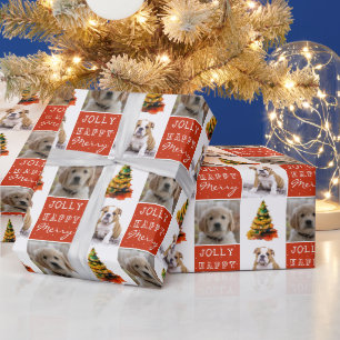 Hond huisdier 2 foto's kerstboom aquarel cadeaupapier