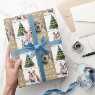 Hond huisdier 2 foto's kerstboom aquarel cadeaupapier