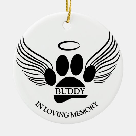 Hond Huisdier Engel Vleugels Memorial Custom Naam Keramisch Ornament (Voorkant)