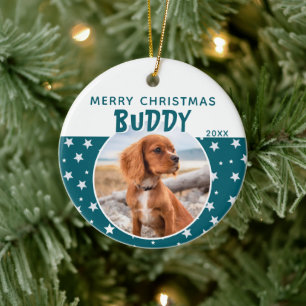 Hond Huisdier Foto Vrolijk Kerstster Patroon Keramisch Ornament