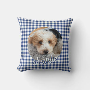 Hond Huisdier Gepersonaliseerde Fotonaam Blue Plai Kussen