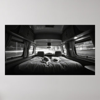Hond in Bed van Camper Poster