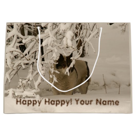 Hond in de winter groot cadeauzakje (Voorkant)