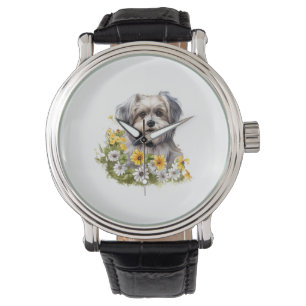 Hond in een bloementuin horloge
