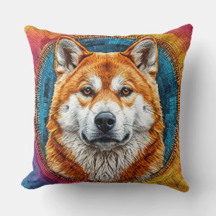 Hond in een cirkelvormig artistiek patroon kussen