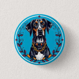 Hond in een cirkelvormig bloemmotief ronde button 3,2 cm