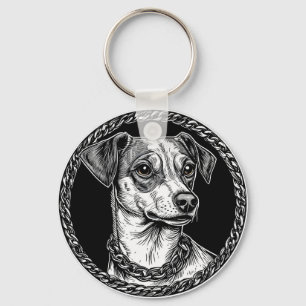 Hond in een cirkelvormig decoratief frame sleutelhanger