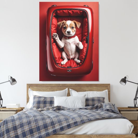 Hond in een pot canvas afdruk (Insitu (Slaapkamer))
