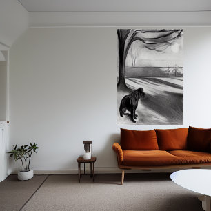 Hond in het park zwart-wit AI Art Poster