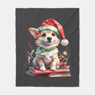 Hond in kersthoed met boeken - Een perfecte kerst Fleece Deken