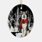 Hond in sneeuw Siberian Husky ijsschaap Keramisch Ornament (Rechts)