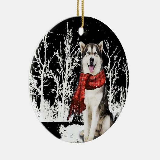 Hond in sneeuw Siberian Husky ijsschaap Keramisch Ornament (Rechts)