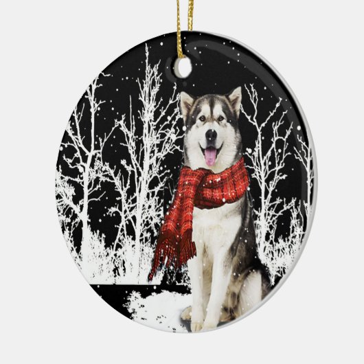Hond in sneeuw Siberian Husky ijsschaap Keramisch Ornament (Links)