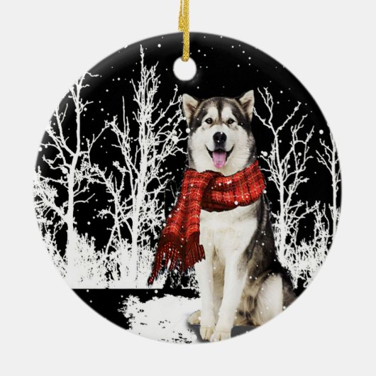 Hond in sneeuw Siberian Husky ijsschaap Keramisch Ornament (Achterkant)