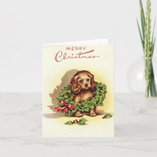 hond in Wreate kerstKaart Kaart
