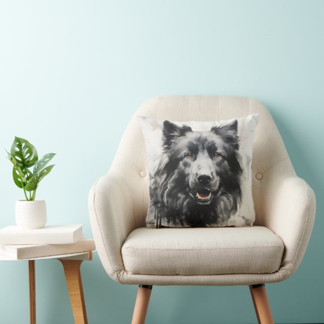 Hond Inkt Schildering Kussen (Stoel)