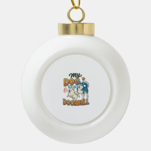 Hond Is Deurbel Blaffen Witte Blauwe_1 Keramische Bal Ornament