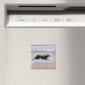 Hond jaagt een bal op het strand magneet (Insitu (Vaatwasser))