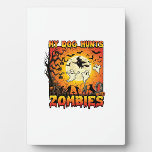 Hond Jaagt op Zombies Halloween Geesten Heks Maan Fotoplaat