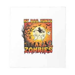 Hond Jaagt op Zombies Halloween Geesten Heks Maan Notitieblok