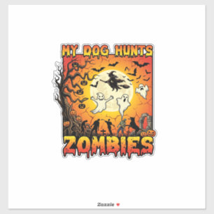 Hond Jaagt op Zombies Halloween Geesten Heks Maan Sticker