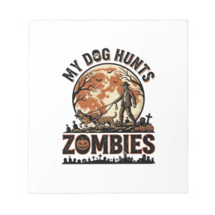 Hond Jaagt op Zombies Vintage Halloween Vectorontw Notitieblok