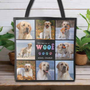 Hond je had me WOOF Custom 8 foto collage retro Draagtas