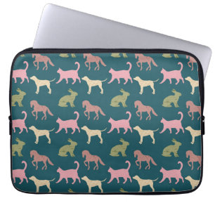 Hond Kat Paard Dier Silhouetten Patroon Laptop Sleeve
