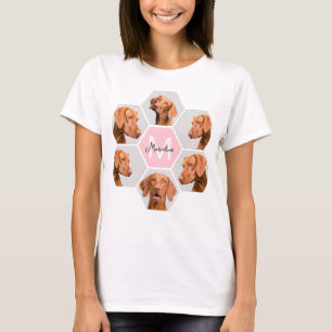 Hond Kat Pet Fotocollage Aangepaste Monogram Naam T-shirt
