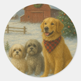 Hond Kerst Ornament Ronde Sticker