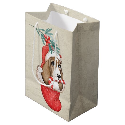 Hond Kerstmis Medium Cadeauzakje (Voorkant Gekanteld)