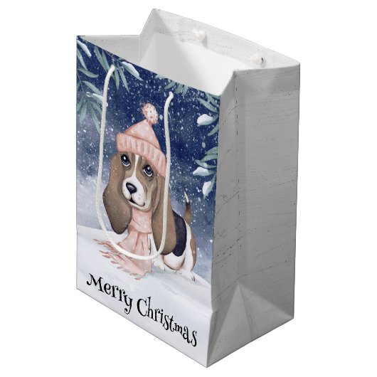 Hond Kerstmis Medium Cadeauzakje (Voorkant Gekanteld)
