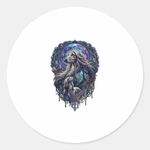 Hond Kristal Maan Betoverd Woud_1 Ronde Sticker