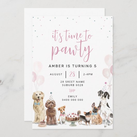 Hond laat pawty verjaardag uitnodiging (Voorkant / Achterkant)