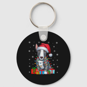 Hond Lelijke Kerstverlichting Santa Hat Bull Terri Sleutelhanger